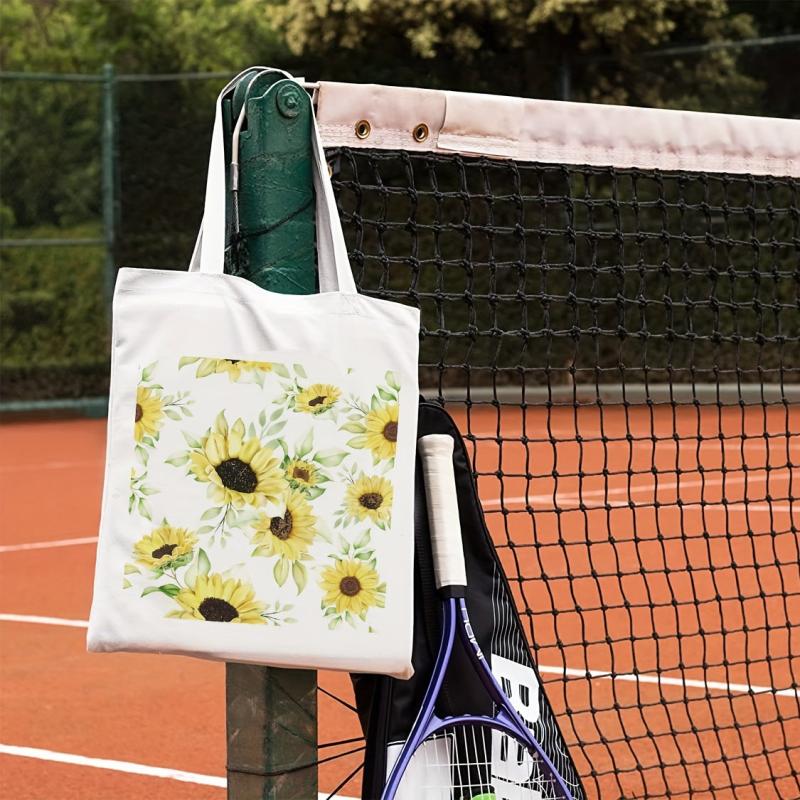 Sunflower Print Canvas Shoulder Bag Lightweight Shopping Bag