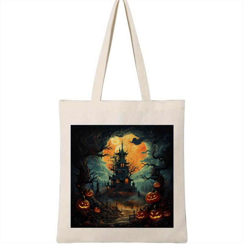 Jack o' lantern Pattern Canvas Shoulder Bag All Match Halloween Storage