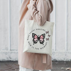 Butterfly Print Beach Tote Bag Large Capacity Canvas Shoulder Bag