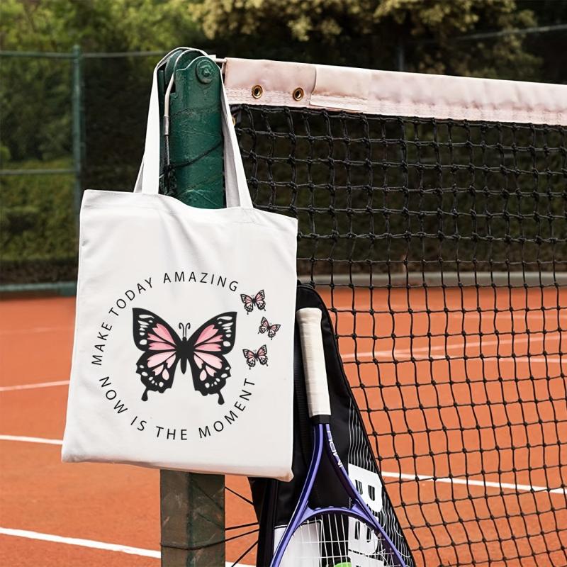 Butterfly Print Beach Tote Bag Large Capacity Canvas Shoulder Bag