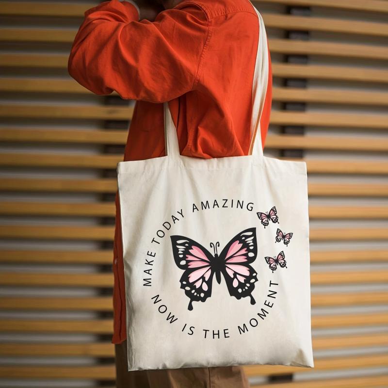 Butterfly Print Beach Tote Bag Large Capacity Canvas Shoulder Bag