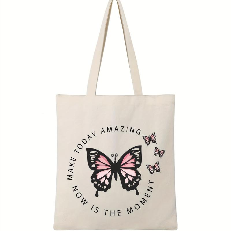 Butterfly Print Beach Tote Bag Large Capacity Canvas Shoulder Bag