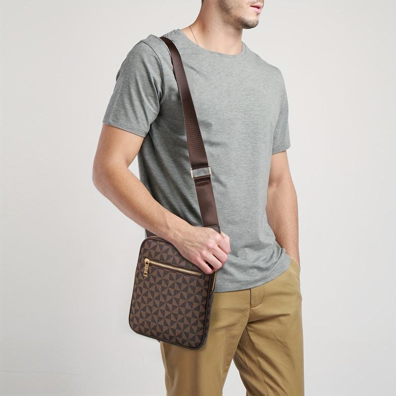 Men's Leather Crossbody Bag Vertical Shoulder Bag Casual Travel Messenger