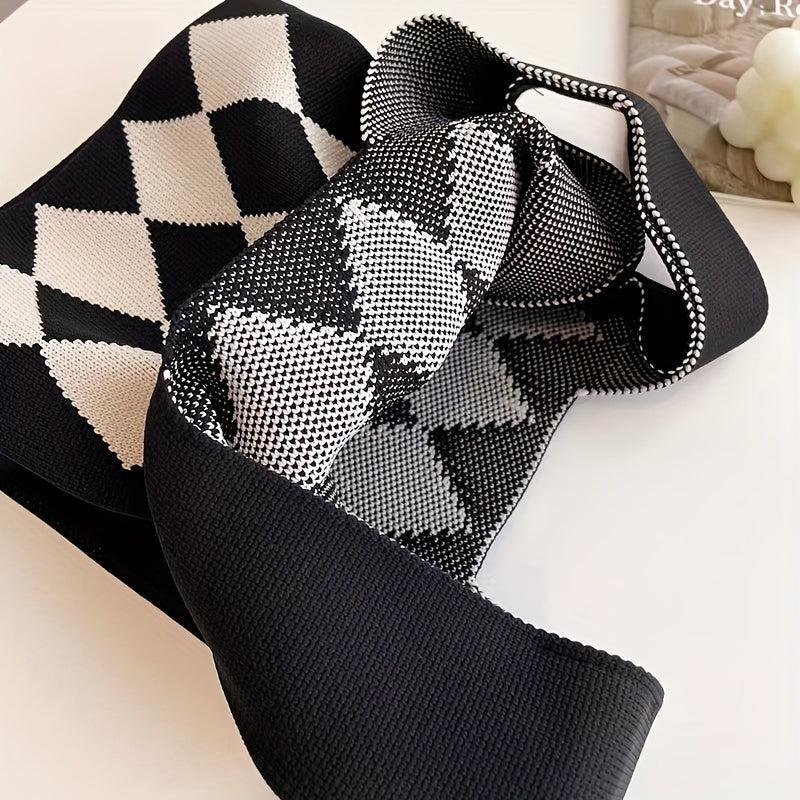 Rhombus Contrast Woven Handbag Fabric Crochet Niche Tote Bag