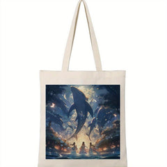Dolphin Anime Pattern Canvas Bag Lightweight Shopping Grocery Bag