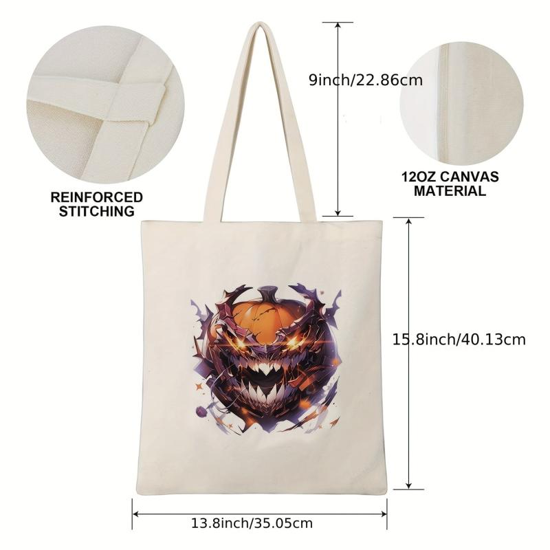 Halloween Pumpkin Pattern Canvas Bag Large Capacity