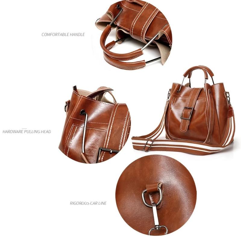 3pcs Vintage Style Tote Bag Set PU Leather Handbag Crossbody Bag & Card Bag