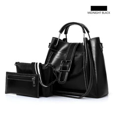 3pcs Vintage Style Tote Bag Set PU Leather Handbag Crossbody Bag & Card Bag