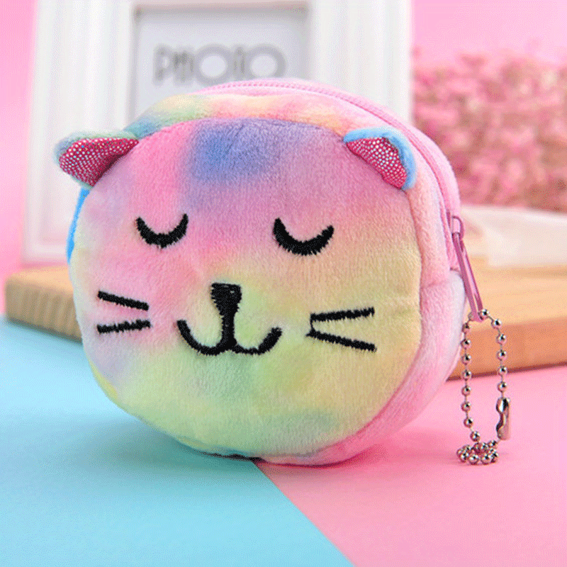 Mini Cartoon Plush Coin Purse Zipper Clutch Wallet Earphone Bag