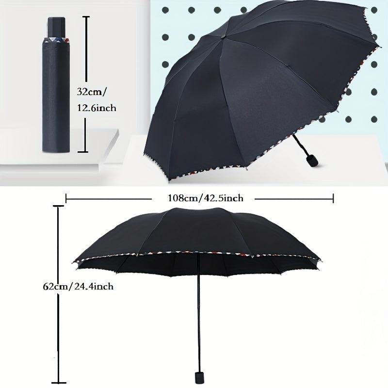 10 Ribs Travel Folding Umbrella, Strong & Portable, Rain or Shine Dual Use