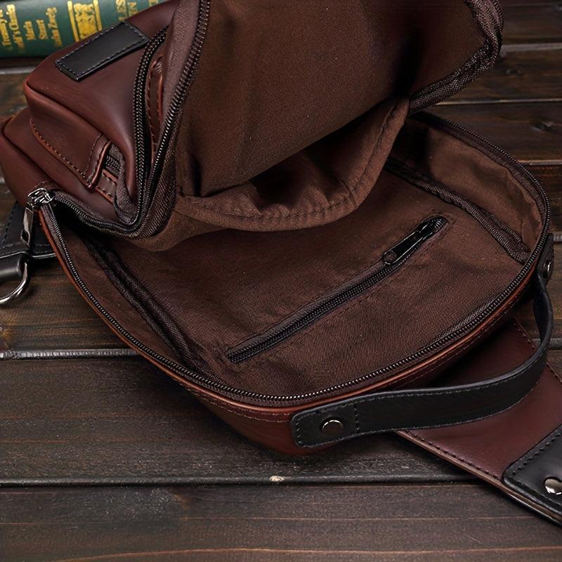 Men's Leather Crossbody Bag Vintage Chest Bag Large Capacity Satchel