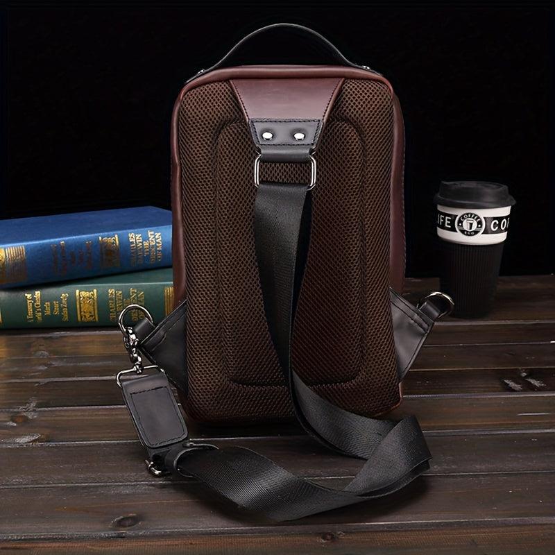 Men's Leather Crossbody Bag Vintage Chest Bag Large Capacity Satchel