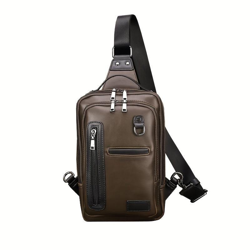 Men's Leather Crossbody Bag Vintage Chest Bag Large Capacity Satchel