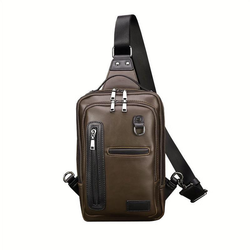 Men's Leather Crossbody Bag Vintage Chest Bag Large Capacity Satchel