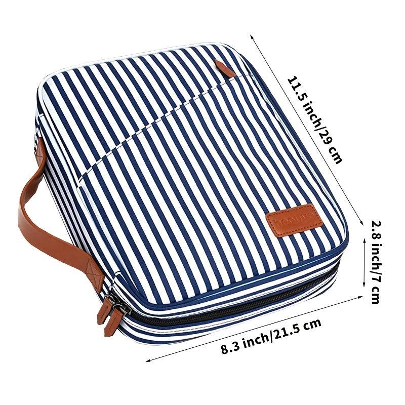 Portable Striped Pattern Handbag Lightweight Zipper Storage Bag