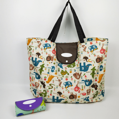 Cartoon Print Foldable Tote Bag Large Capacity for Travel Picnic Beach