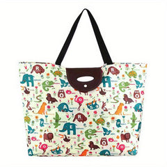 Cartoon Print Foldable Tote Bag Large Capacity for Travel Picnic Beach