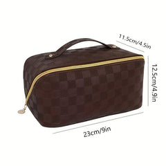Checkerboard Pattern Cosmetic Bag Zipper Makeup Organizer
