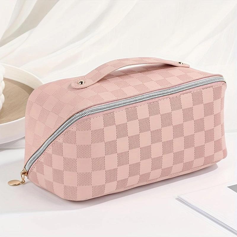 Checkerboard Pattern Cosmetic Bag Zipper Makeup Organizer