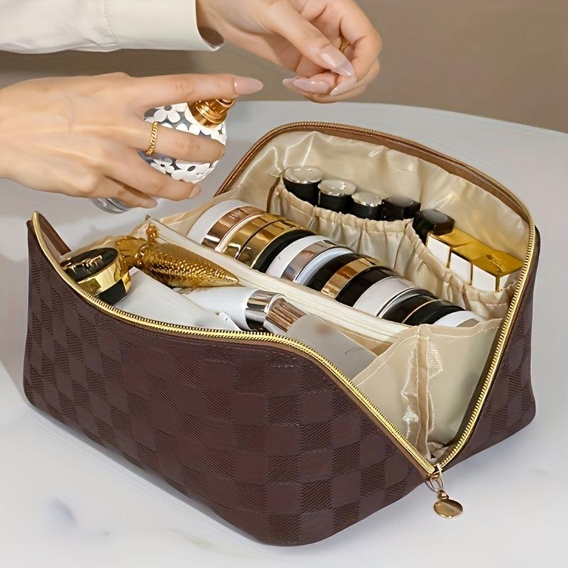 Checkerboard Pattern Cosmetic Bag Zipper Makeup Organizer