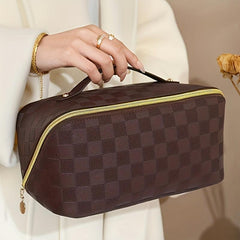 Checkerboard Pattern Cosmetic Bag Zipper Makeup Organizer