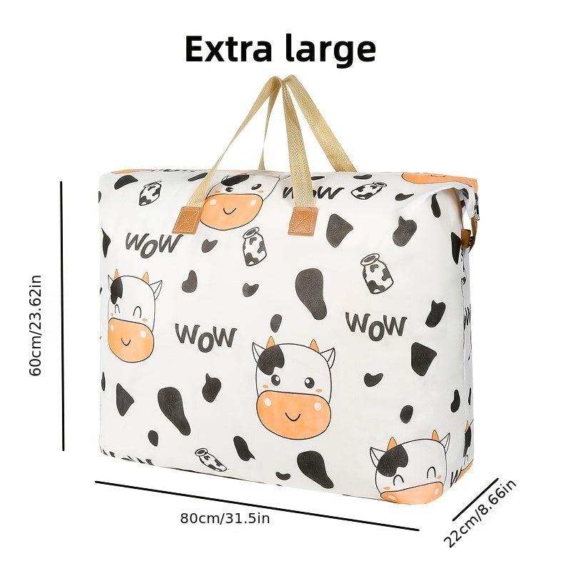 Cartoon Cow Storage Bag Lightweight Zipper Organizer Travel Luggage