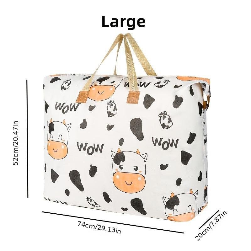 Cartoon Cow Storage Bag Lightweight Zipper Organizer Travel Luggage