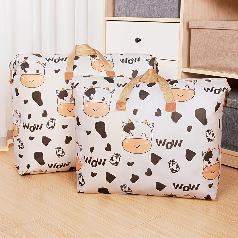 Cartoon Cow Storage Bag Lightweight Zipper Organizer Travel Luggage
