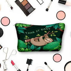 Sloth Print Zipper Cosmetic Bag Lightweight Makeup Clutch Storage Bag