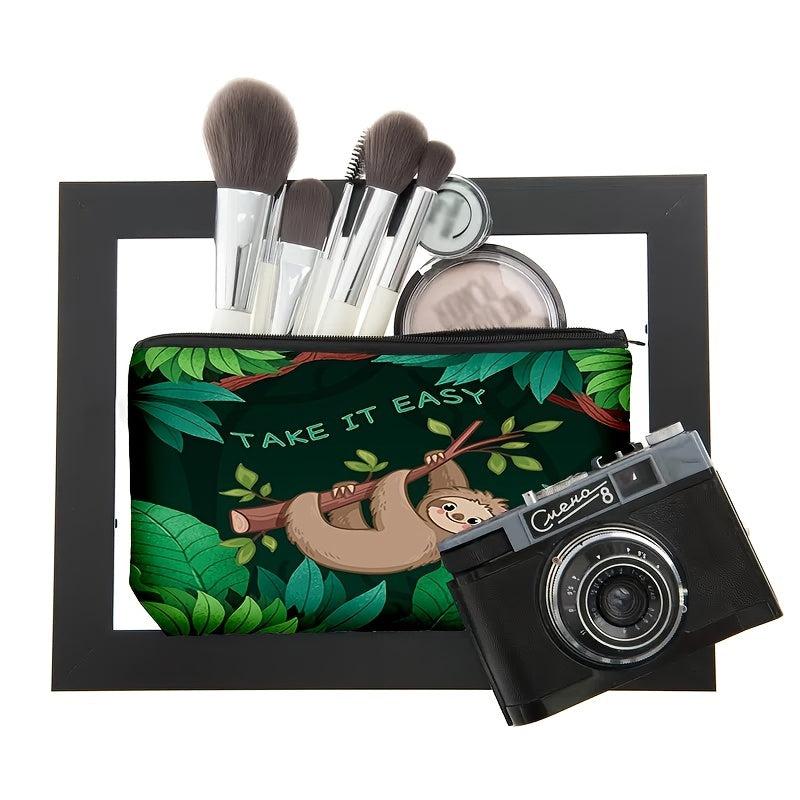 Sloth Print Zipper Cosmetic Bag Lightweight Makeup Clutch Storage Bag