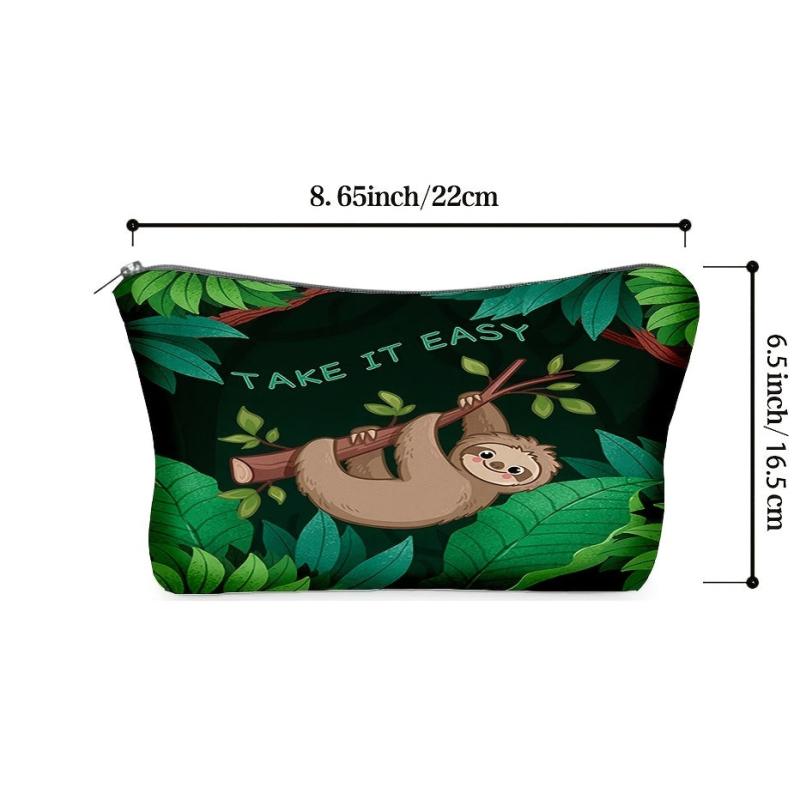 Sloth Print Zipper Cosmetic Bag Lightweight Makeup Clutch Storage Bag