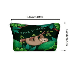 Sloth Print Zipper Cosmetic Bag Lightweight Makeup Clutch Storage Bag