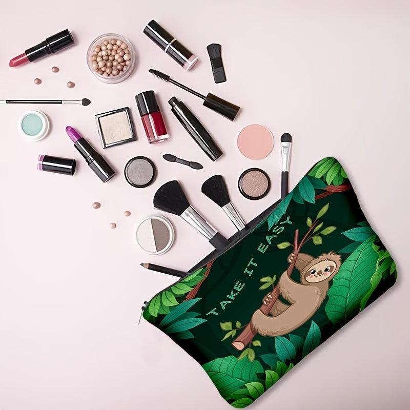 Sloth Print Zipper Cosmetic Bag Lightweight Makeup Clutch Storage Bag