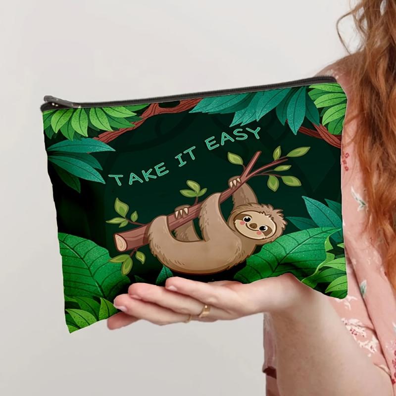Sloth Print Zipper Cosmetic Bag Lightweight Makeup Clutch Storage Bag