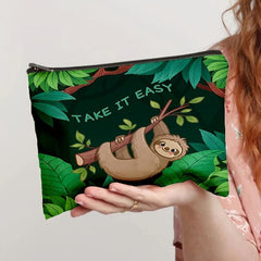 Sloth Print Zipper Cosmetic Bag Lightweight Makeup Clutch Storage Bag