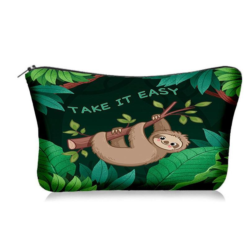 Sloth Print Zipper Cosmetic Bag Lightweight Makeup Clutch Storage Bag