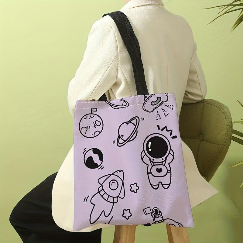 Cartoon Astronaut Pattern Tote Bag Large Travel Beach Shoulder Bag