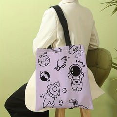 Cartoon Astronaut Pattern Tote Bag Large Travel Beach Shoulder Bag