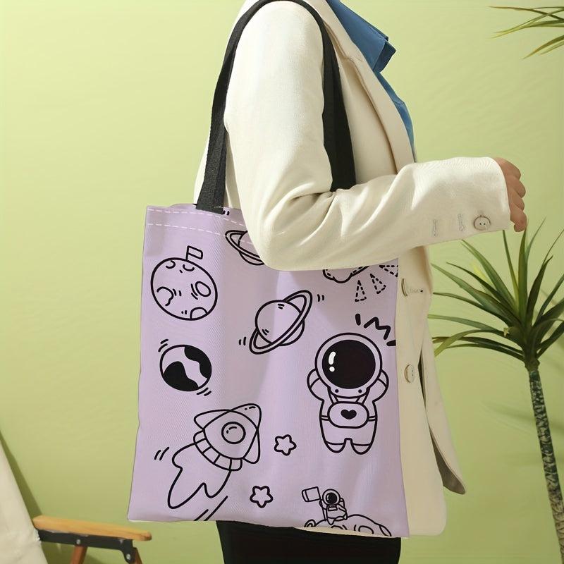 Cartoon Astronaut Pattern Tote Bag Large Travel Beach Shoulder Bag
