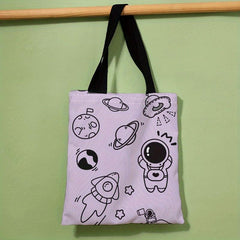 Cartoon Astronaut Pattern Tote Bag Large Travel Beach Shoulder Bag
