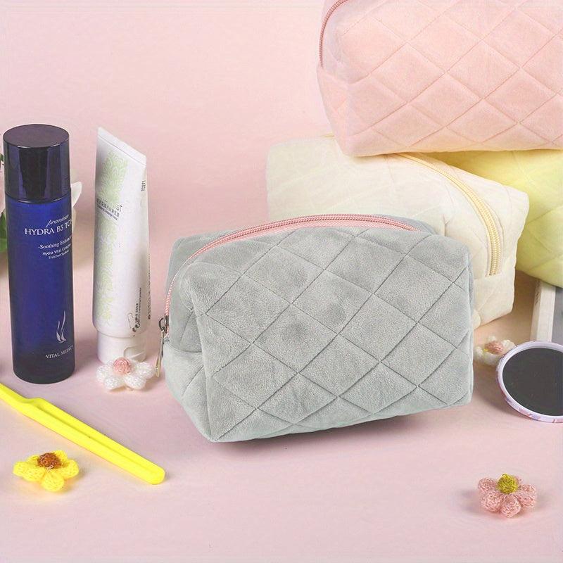Quilted Zipper Cosmetic Bag Organizer Travel Toiletry Makeup Bag