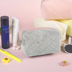 Quilted Zipper Cosmetic Bag Organizer Travel Toiletry Makeup Bag