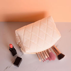 Quilted Zipper Cosmetic Bag Organizer Travel Toiletry Makeup Bag