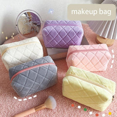 Quilted Zipper Cosmetic Bag Organizer Travel Toiletry Makeup Bag