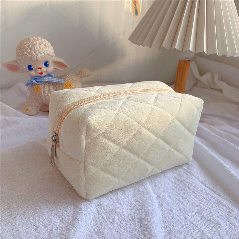 Quilted Zipper Cosmetic Bag Organizer Travel Toiletry Makeup Bag
