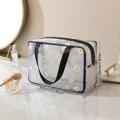 Daisy Pattern Mesh Bag Zipper Makeup Toiletry Wash Bag