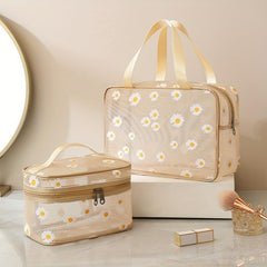 Daisy Pattern Mesh Bag Zipper Makeup Toiletry Wash Bag
