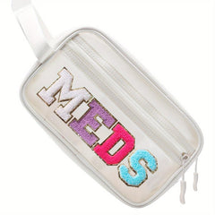 Stylish Letter Patched Cosmetic Bag Zipper Makeup Pouch