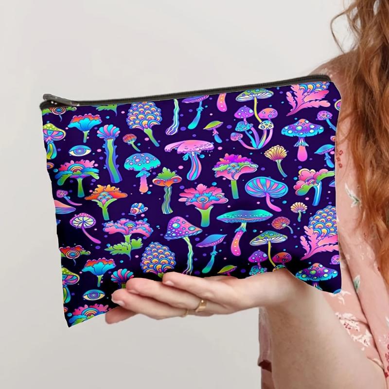 Mushroom Print Zipper Bag Makeup Coin Purse