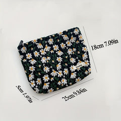 Daisy Flower Makeup Bag Embroidered Summer Travel Toiletry Pouch for Women